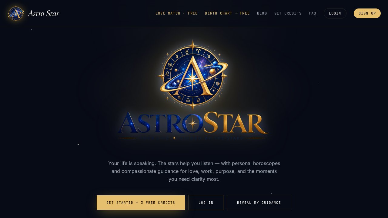Screenshot of the AstroStar website homepage