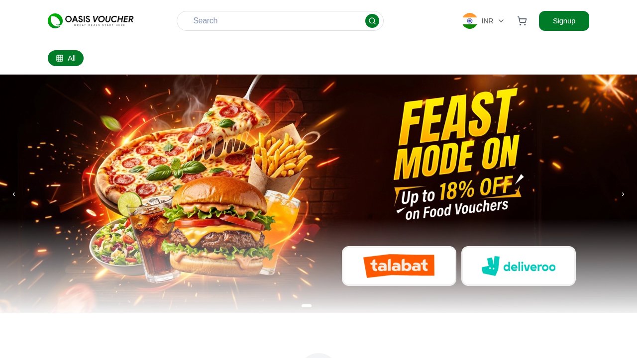 Screenshot of the Oasis Vouchers website homepage